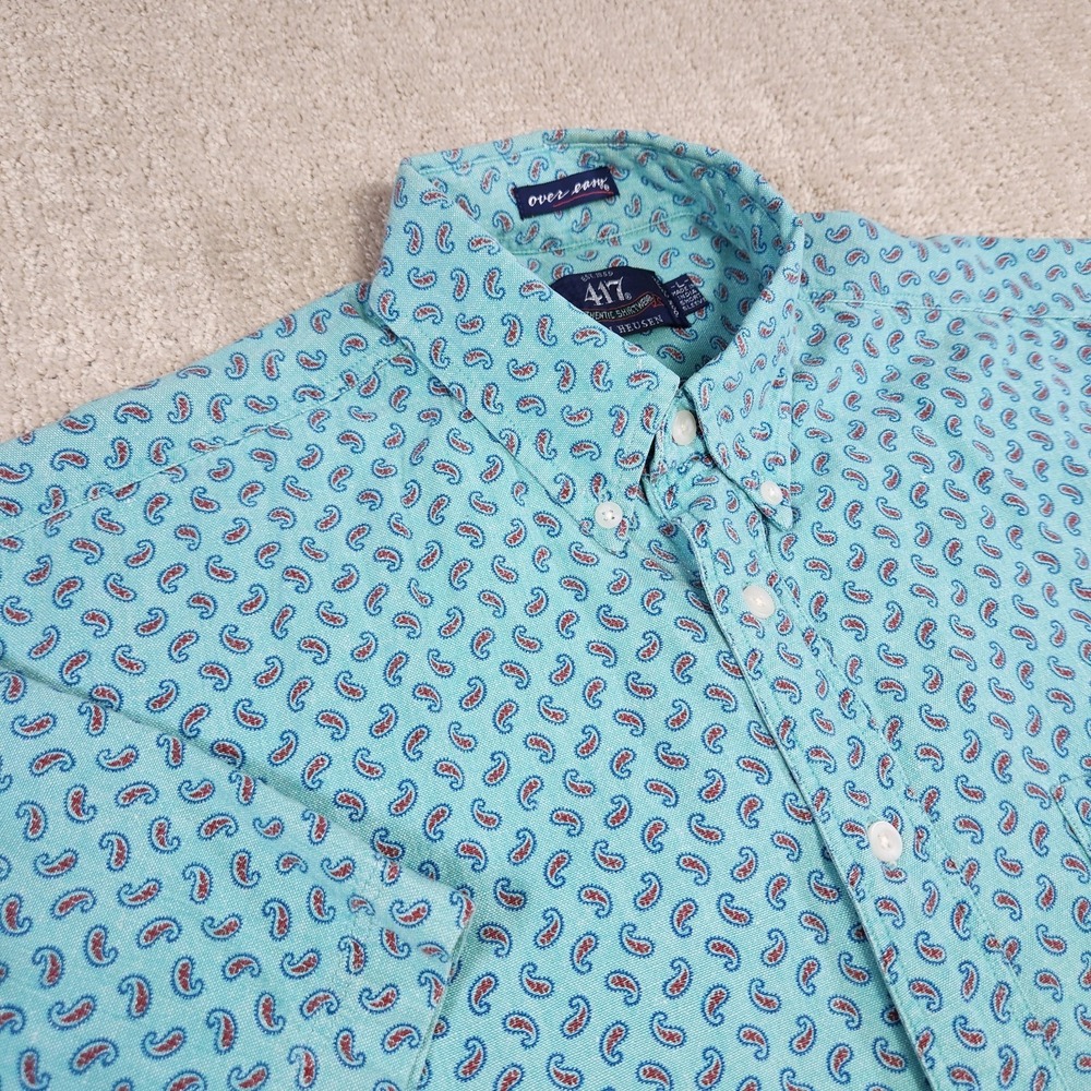 Vintage Van Heusen Shirt Men Large Paisley Oxford Button Down Over Easy Green